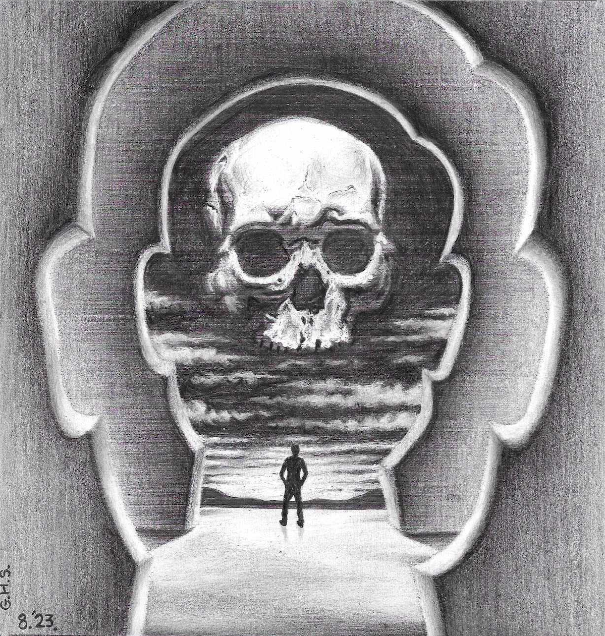 "In Hell' 9, pencil, 2023.